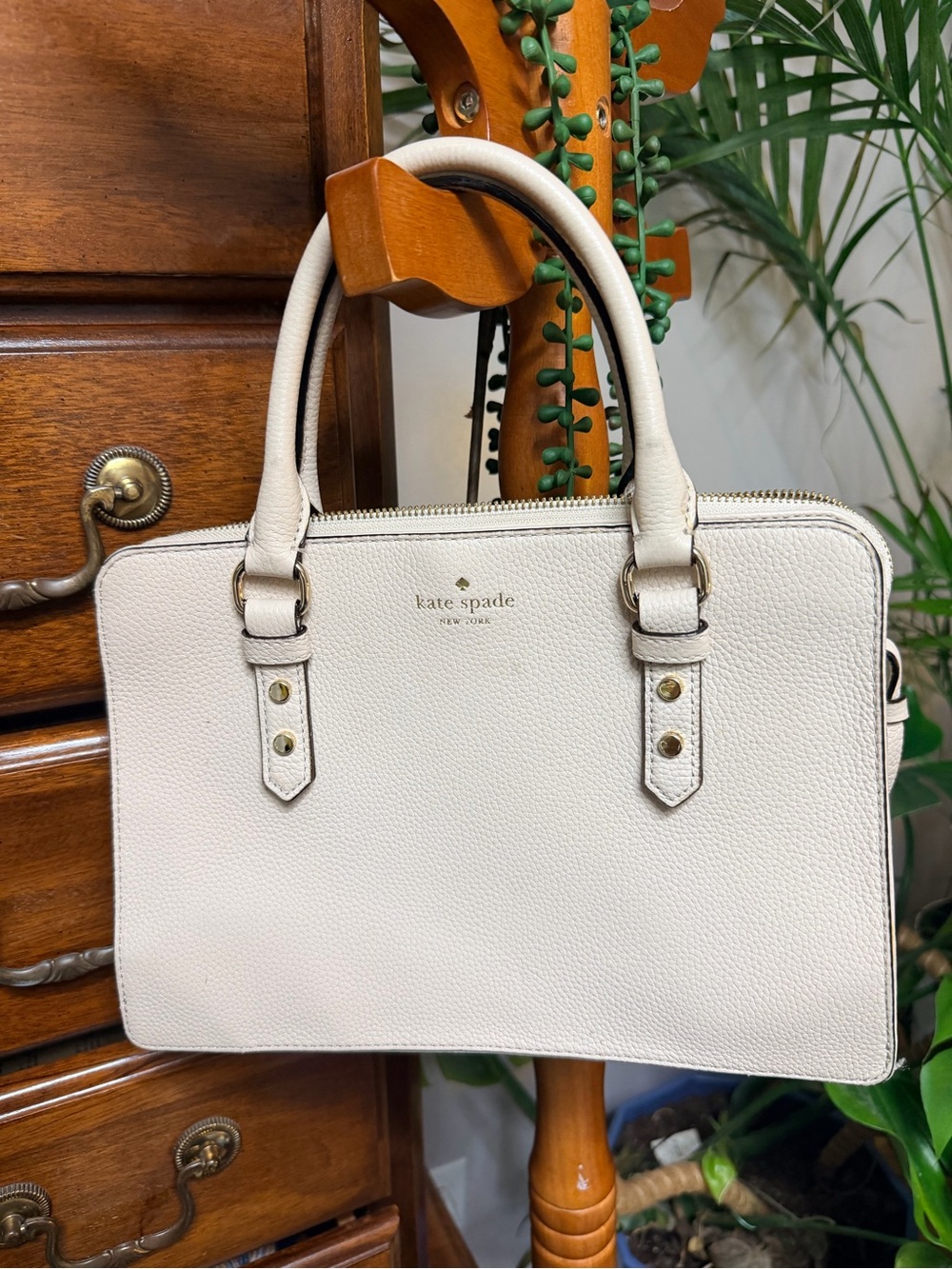 Kate Spade New York Mulberry Street Lise Leather Satchel in Cream